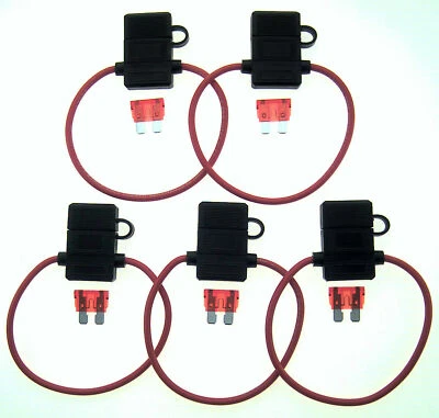 5Pack 14Gauge Inline ATC Fuse Holder+10AMP Fuse With Cover New Car Truck Install - Image 1 of 3