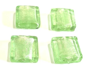 Silver Foil Green Flat Square Glass Bead-14mm-4pcs (B11)UK Seller - Picture 1 of 1