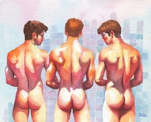 12x10" Original Hand painted Artwork Watercolor Painting Gay Man Male Nude - Picture 1 of 1