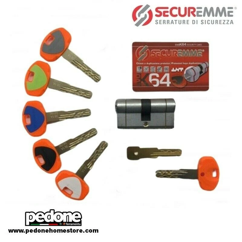 Cilindro Europeo SECUREMME EVO K64 Alta Sicurezza 5 Chiavi + Chiave da Cantiere