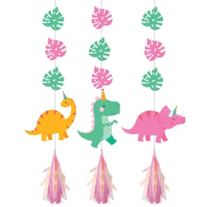 Dinosaur Party Supplies Girl Dino Hanging Cutouts 3 Pack Birthday Decorations - Picture 1 of 1