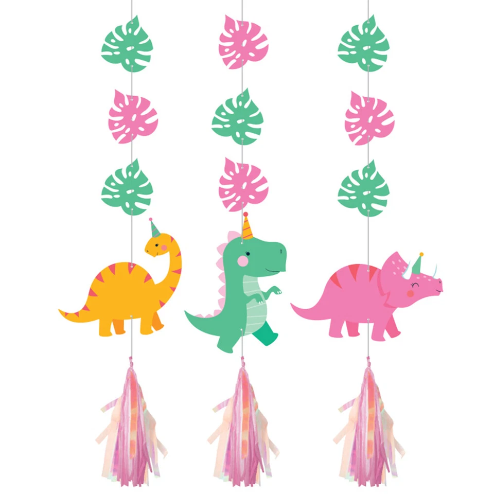 Dinosaur Party Supplies Girl Dino Hanging Cutouts 3 Pack Birthday Decorations  - Image 1 of 1