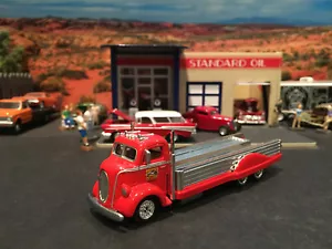 1:64 Hot Wheels Richard's Hot Rod Repair 1938 38 Ford COE Red Flatbed Car Hauler - Picture 1 of 6