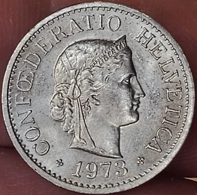 Moneda Suiza 1973 10 Rappen KM#27 Cobre Níquel Suiza Helvetica Vendedor de Estados Unidos Foto 1 de 2