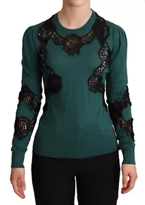 DOLCE & GABBANA Sweater Crewneck Green Wool Lace s. IT36 / US2 / XXS RRP $1300 - Picture 1 of 7