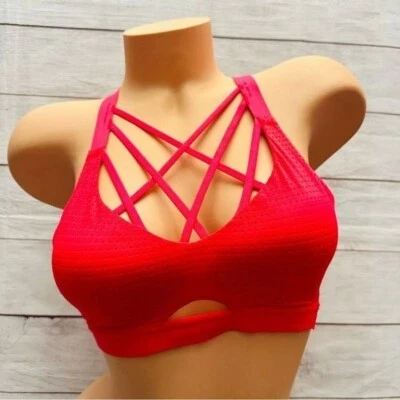 Victoria's Secret Bra 32A Hot Pink Strappy Padded Adjustable Straps Sports - Image 1 of 4