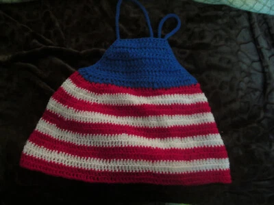 Vestido de ganchillo hecho a mano rojo, blanco y azul niñas talla 6? Ver abajo Foto 1 de 2