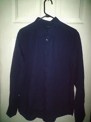 Perry Ellis Button Up Navy Blue Polka Dot Shirt Mens Large - Image 1 of 4