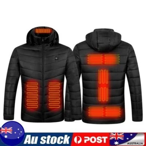 Electric Heated Hooded Jacket 9 Areas USB Thermal Coat Winter Warm Men Clothing - Picture 1 of 24