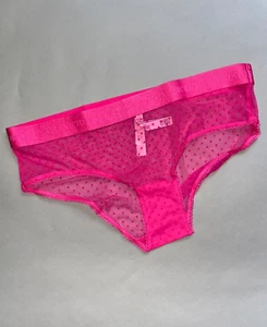 Large Victoria's Secret  Sheer Dot Hot Pink Hiphugger Hipster Panty - Picture 1 of 7