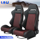 1 Pair Racing Seats PU Leather Seats W/2 Sliders Black + Red Fabric Sport Seats