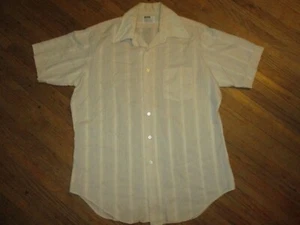 vtg MONTGOMERY WARD TEXTURE EMBROIDERED BUTTON FRONT SHIRT Peach Mens LARGE/XL - Picture 1 of 5