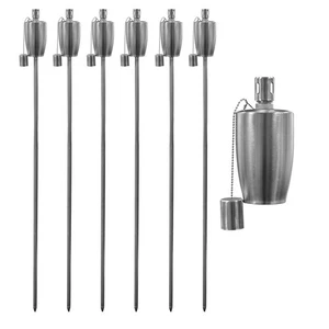 6x Linterna de parafina de aceite de antorcha de jardín de metal - Iluminación de patio 146 cm plateada - Imagen 1 de 9