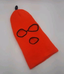 Vintage Knit 3 Hole Full Face Mask Robber Ski Mask Balaclava Blaze Orange Black - Picture 1 of 11