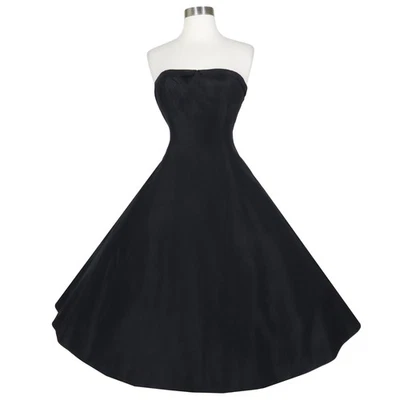 Vintage 90s 50s Retro Black Strapless Full Skirt Prom Cocktail Party Dress XS S - Image 1 of 4