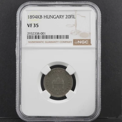 1894 KB Hungary 20 Fil NGC VF 35 Grade Coin 🇭🇺 Free Shipping! - Image 1 of 3