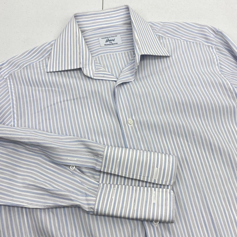Camisa Brioni Para Hombre Talla Grande 16 Italia Puño Francés Vestido Rayas Diseñador Premium Foto 1 de 4