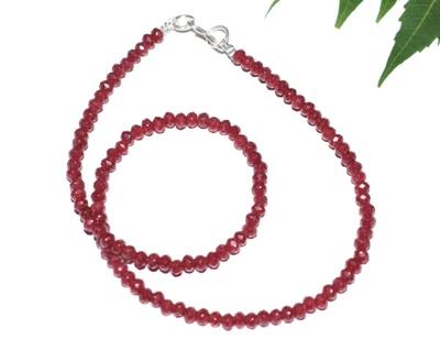 Red Ruby Dyed Gemstone 4 mm Beads 925 Sterling Silver 12-50" String Necklace - Image 1 of 4