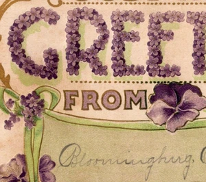 Antique DB Postcard Just A Greeting From Bloomingburg Embossed Flowers c1910 - Picture 1 of 3