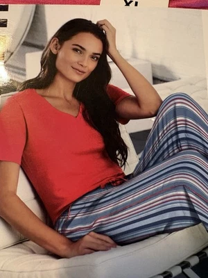 Espléndido Conjunto de Pijama NUEVO Algodón Y Rayón Rosa Oscuro Azul Rayas Talla XL ¡Regalo! Foto 1 de 4