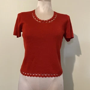 Requirements Women Shirt PS Petite Chili Red Short Sleeve Fantasia Holiday NWT - Picture 1 of 16