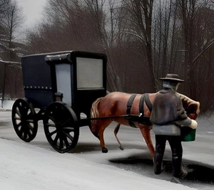 Statuina dipinta a mano Dept 56 Heritage Village "Amish Buggy" 5949-8 in scatola e come nuova - Foto 1 di 9