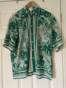 Topshop Green and White Printed Hawaiian shirt Beach Top UK 12 - Picture 1 of 6