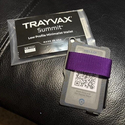 Cartera de metal tipo minimalista con bloqueo RFID Trayvax Summit con banda púrpura nueva Foto 1 de 4