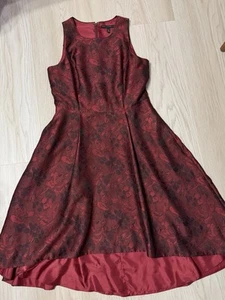 White House Black Market Red Jacquard Fit Flare Sleeveless High Low Hem Dress - Picture 1 of 8