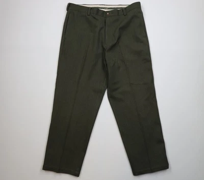 Vintage 90s LL Bean Mens 38x30 Wool Whipcord Corduroy Wide Leg Chino Pants Green - Image 1 of 4