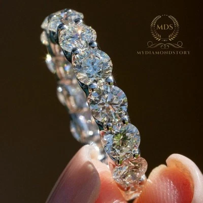 Solid 14K White Gold Moissanite Full Eternity Wedding Band 1.80 Carat Round Cut - Image 1 of 4