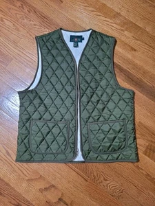 Vintage 90's J. Crew Oarsmen Army Green Quilted Vest Zip Front V Neck Small S - Picture 1 of 6