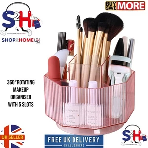 360 Rotating Cosmetic Display Case Makeup Brush Holder with 5 Slots, Transparent - Picture 1 of 8