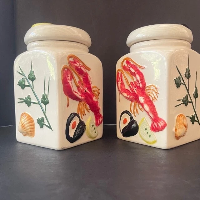 Set of 2 Vintage Embossed Lobster Seafood Canisters Paragon Casino - Image 1 of 4