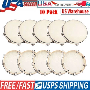 10PCS 8" Birch Handheld Tamborine Drum Single Row Metal Jingles Percussion O8D7 - Picture 1 of 9