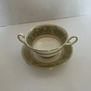 Wedgwood Columbia Gold Sage Green Cream Soup with Saucer - Picture 1 of 6