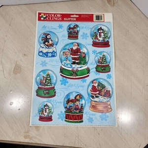 Vintage Color Clings Vinyl Glitter Snow Globes Santa Frosty Window Clings - Picture 1 of 9