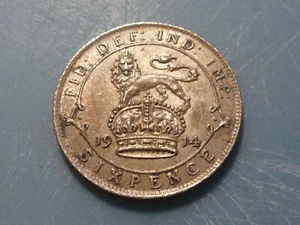 Great Britain, silver 6 pence 1914, KM# 815, almost uncirculated - Picture 1 of 2