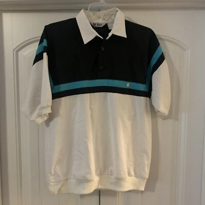 Camisa De Colección Bill Blass Pequeño Bolsillo Raglán Polo Campus Blanco Verde Azulado Cuello Foto 1 de 4