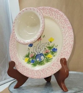 Vintage Patton Handmade Stoneware Pottery Easter Bunny Snack Plate = - Picture 1 of 5