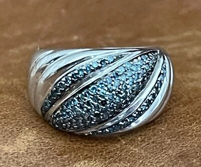 Anillo ancho vintage 925 pavé de diamantes azules esculpidos con cúpula de cable tamaño 6,25 Foto 1 de 4