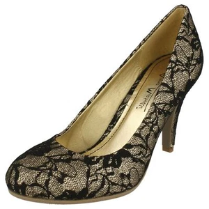 **SALE** Anne Michelle L2232 Ladies Gold Lace Covered Court Shoes. - Picture 1 of 8