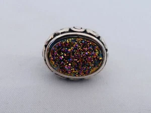 Estate Sterling Silver Size 8 Bali Style Large Druzy Fashion Ring CV-27 - Picture 1 of 6