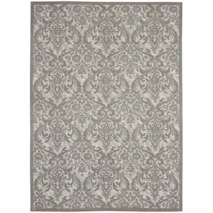 Nourison Damask Traditional Ivory/Grey 5' x 7' Area -Rug, Easy -Cleaning, Non - Picture 1 of 9
