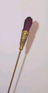 Antique Etruscan Revival Hatpin Gold Filled Victorian Filigree Amethyst Glass GF - Picture 1 of 5