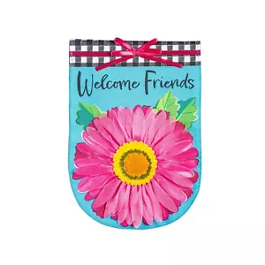 *BANDERA ABIERTA* Welcome Friends Daisy 13B11783 Evergreen BURLAP HOUSE Bandera 28” x 44” - Imagen 1 de 3