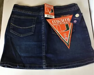 University of MIAMI HURRICANES Women DENIM Blue JEAN SKIRT 10 New CANES Crystals - Picture 1 of 2
