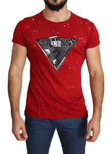 GUESS T-shirt Red 100% Cotton Logo Print Men Casual Top Perforated s. XL $60