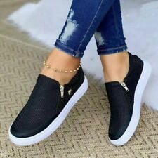 Womens Spring Slip On Flat Trainers Sneakers Comfy Casual Zip Shoes Flats