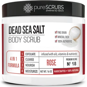 pureSCRUBS Rose Dead Sea Salt Body Scrub + FREE Spoon, Loofah & Soap - Picture 1 of 8
